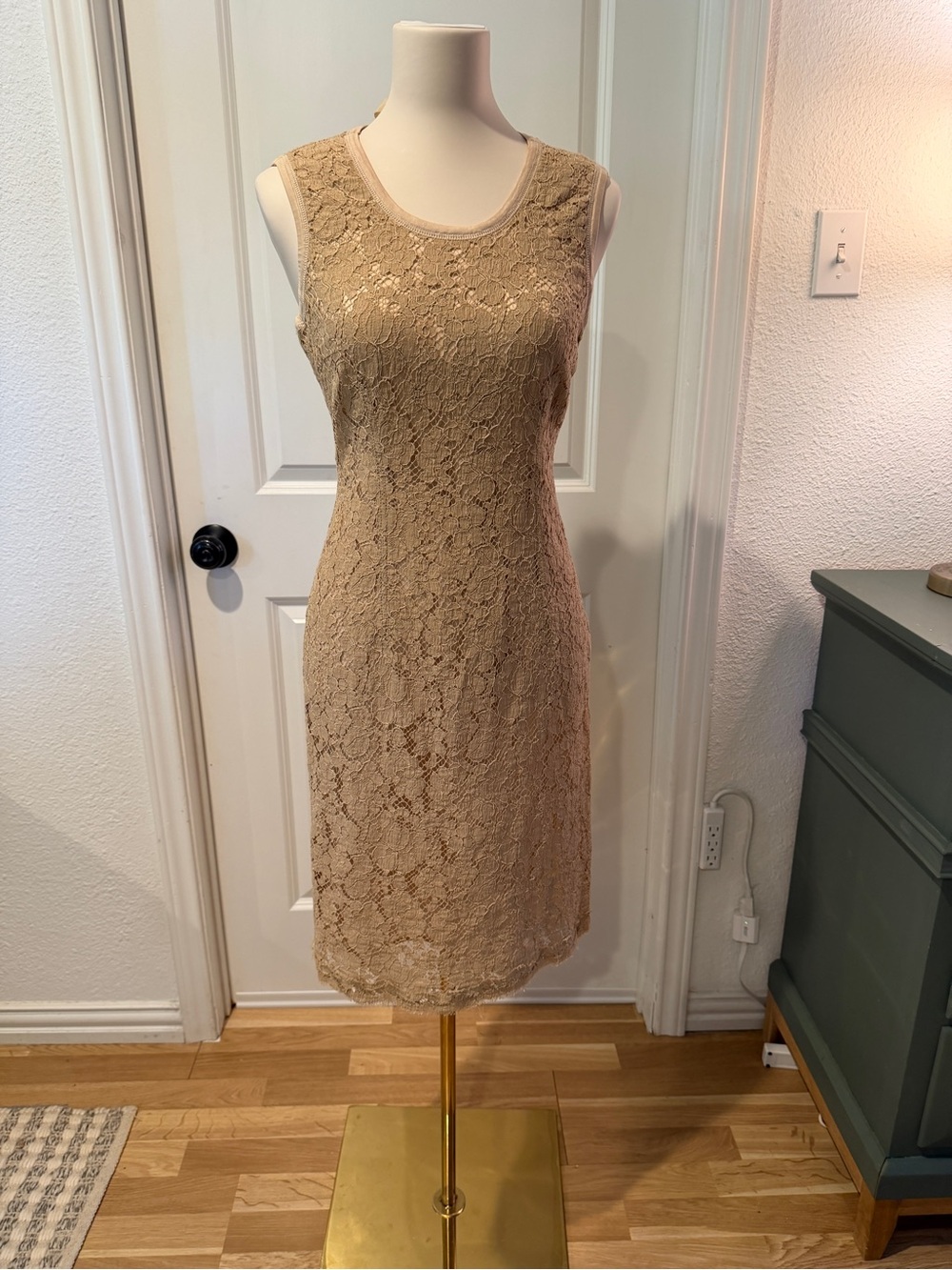 Prada Sleeveless Lace Midi Dress in Beige